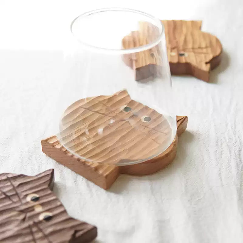 Moody Handcrafted Cat Solid Wood Coasters