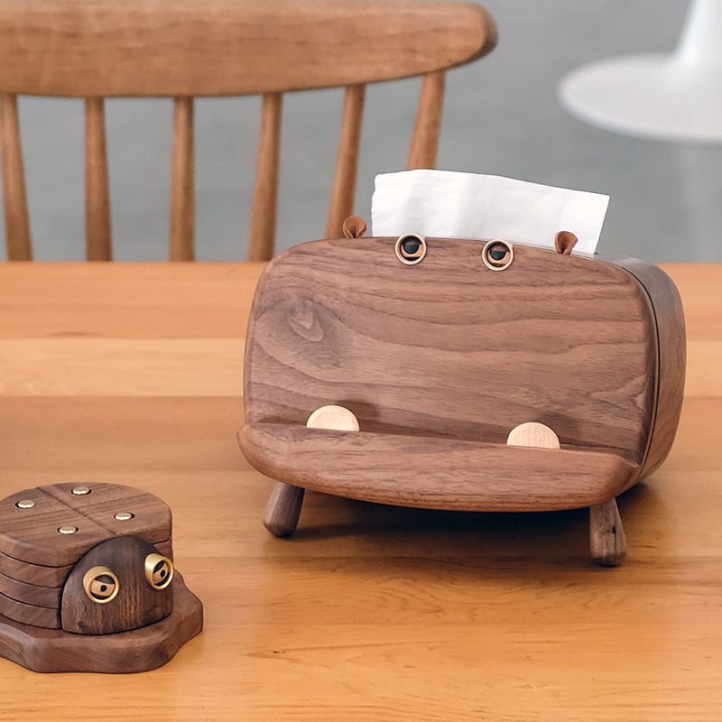 Hippo Walnut Tissue Box