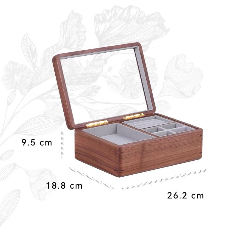 Lucent Solid Walnut Glass-Top Jewelry Box