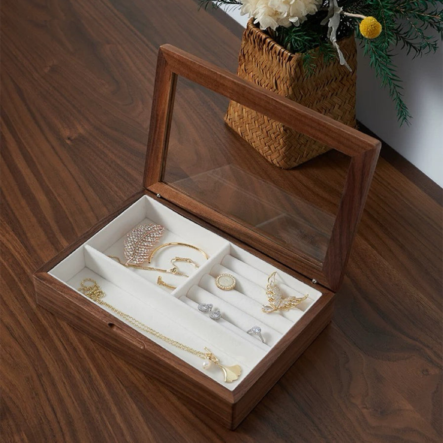 Umelle Solid Wood Jewelry Box with Glass Top