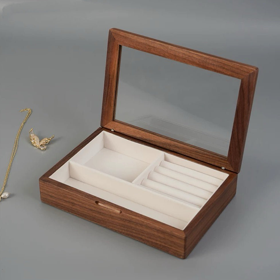 Umelle Solid Wood Jewelry Box with Glass Top