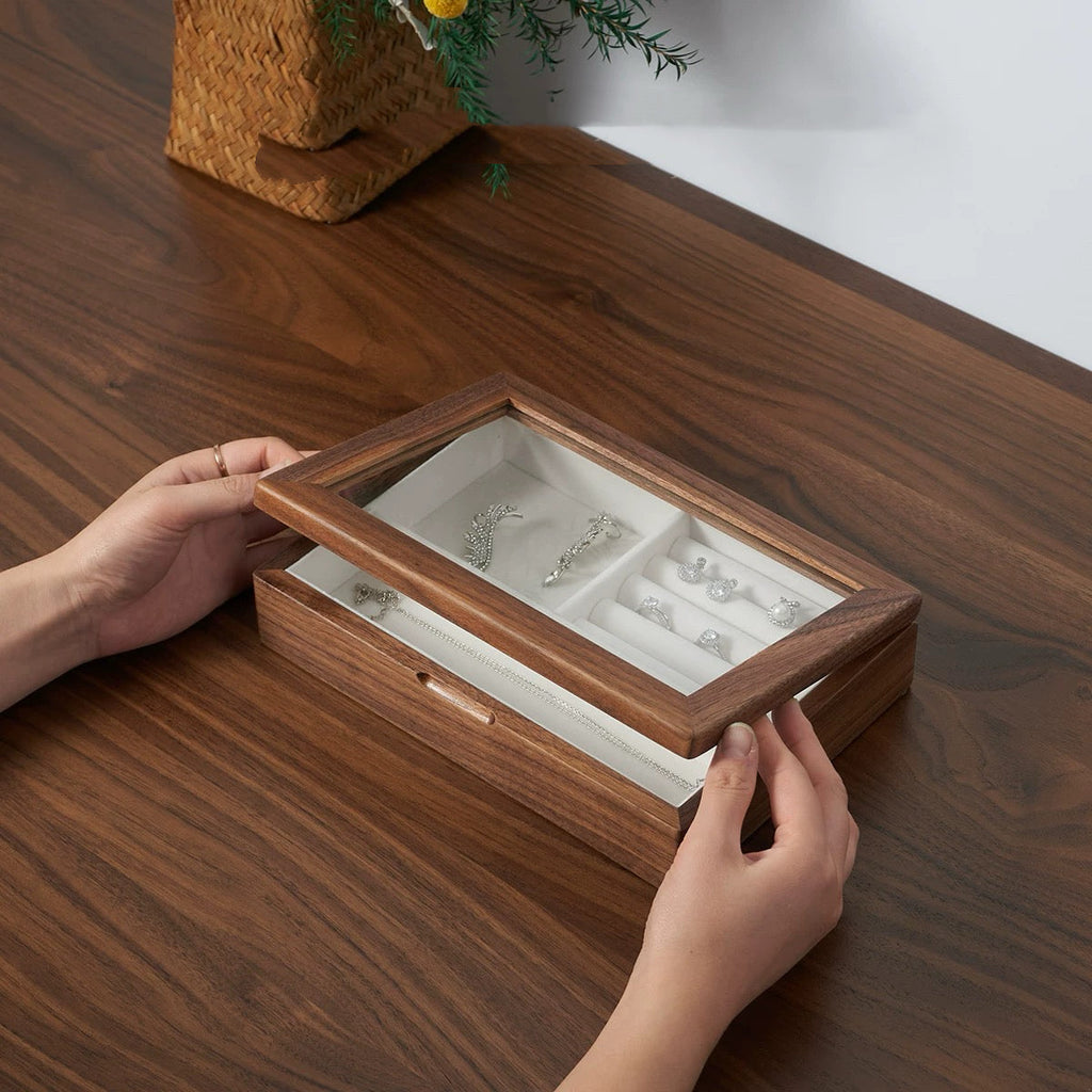Umelle Solid Wood Jewelry Box with Glass Top
