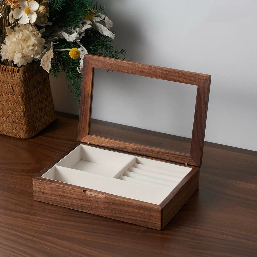 Umelle Solid Wood Jewelry Box with Glass Top