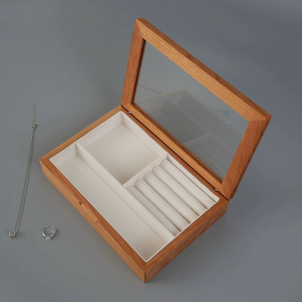 Umelle Solid Wood Jewelry Box with Glass Top