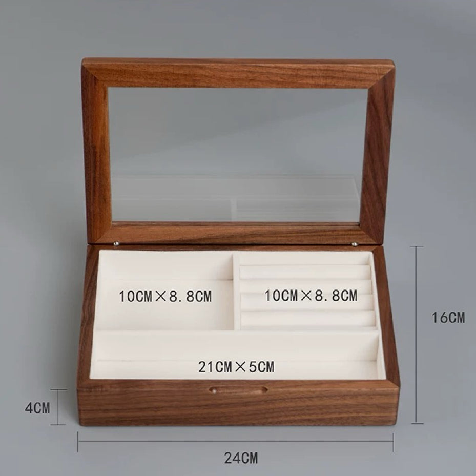 Umelle Solid Wood Jewelry Box with Glass Top