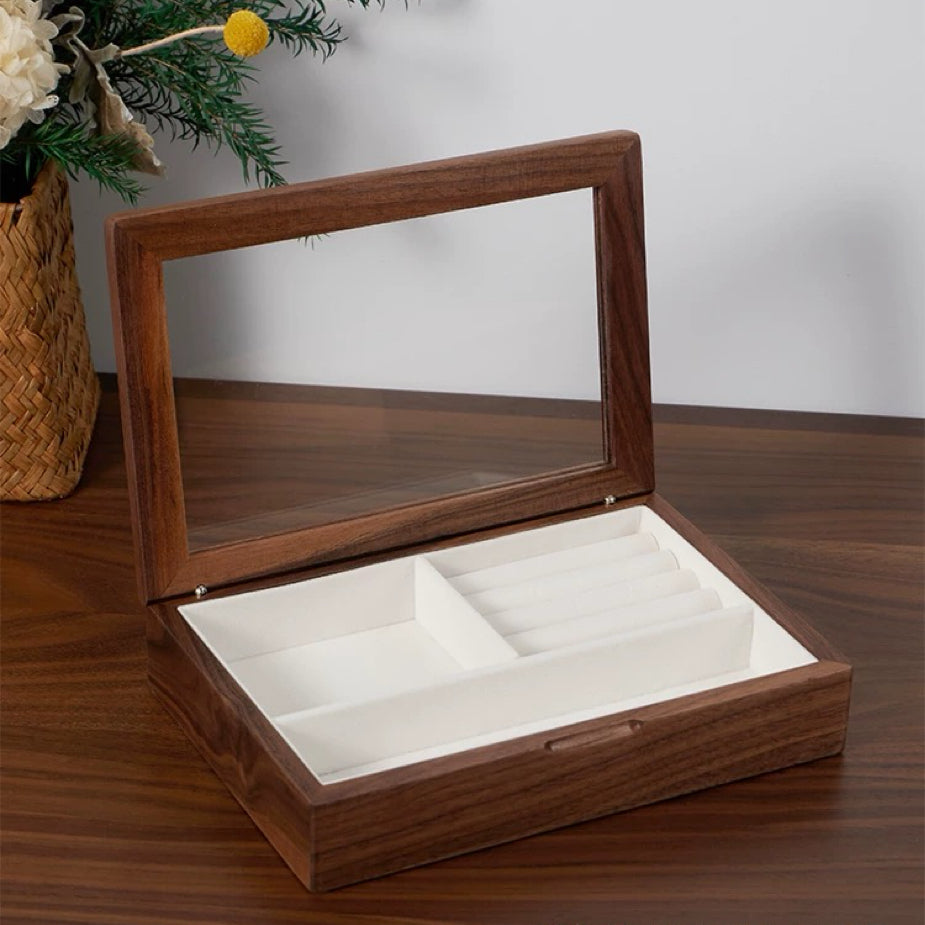 Umelle Solid Wood Jewelry Box with Glass Top