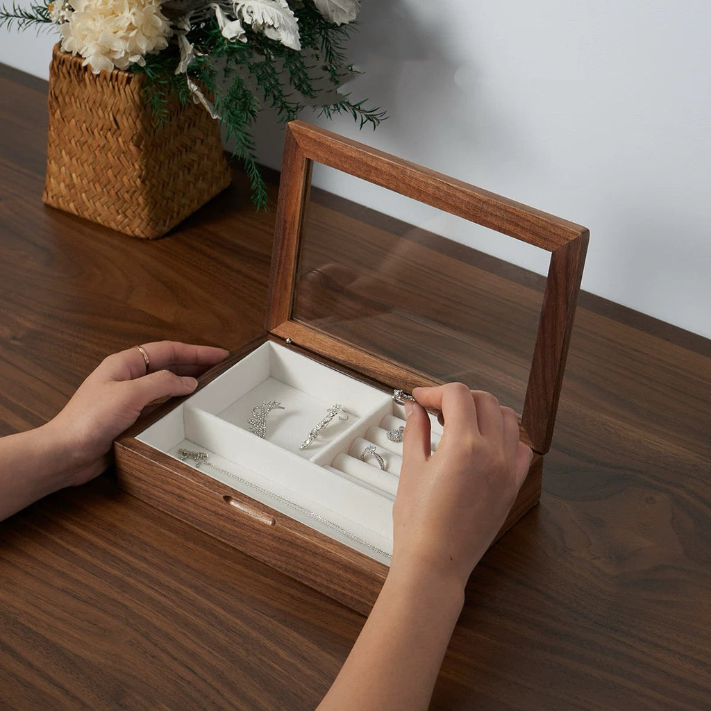 Umelle Solid Wood Jewelry Box with Glass Top