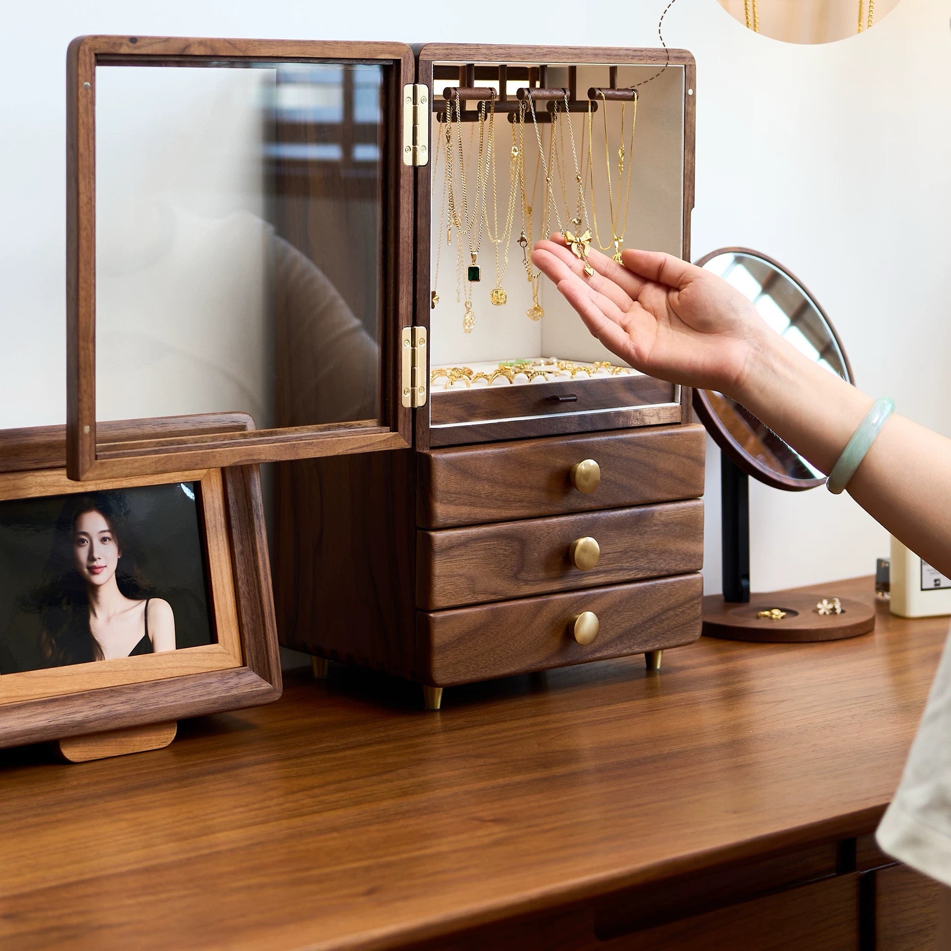 Lunaris Solid Walnut Jewelry Box