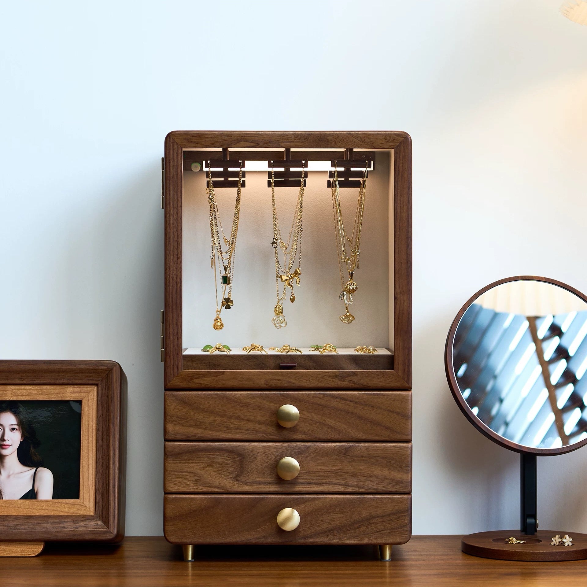 Lunaris Solid Walnut Jewelry Box