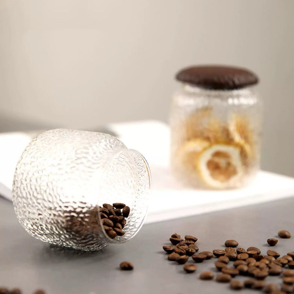 Haven Walnut Glass Coffee Containers with Hammered Seal