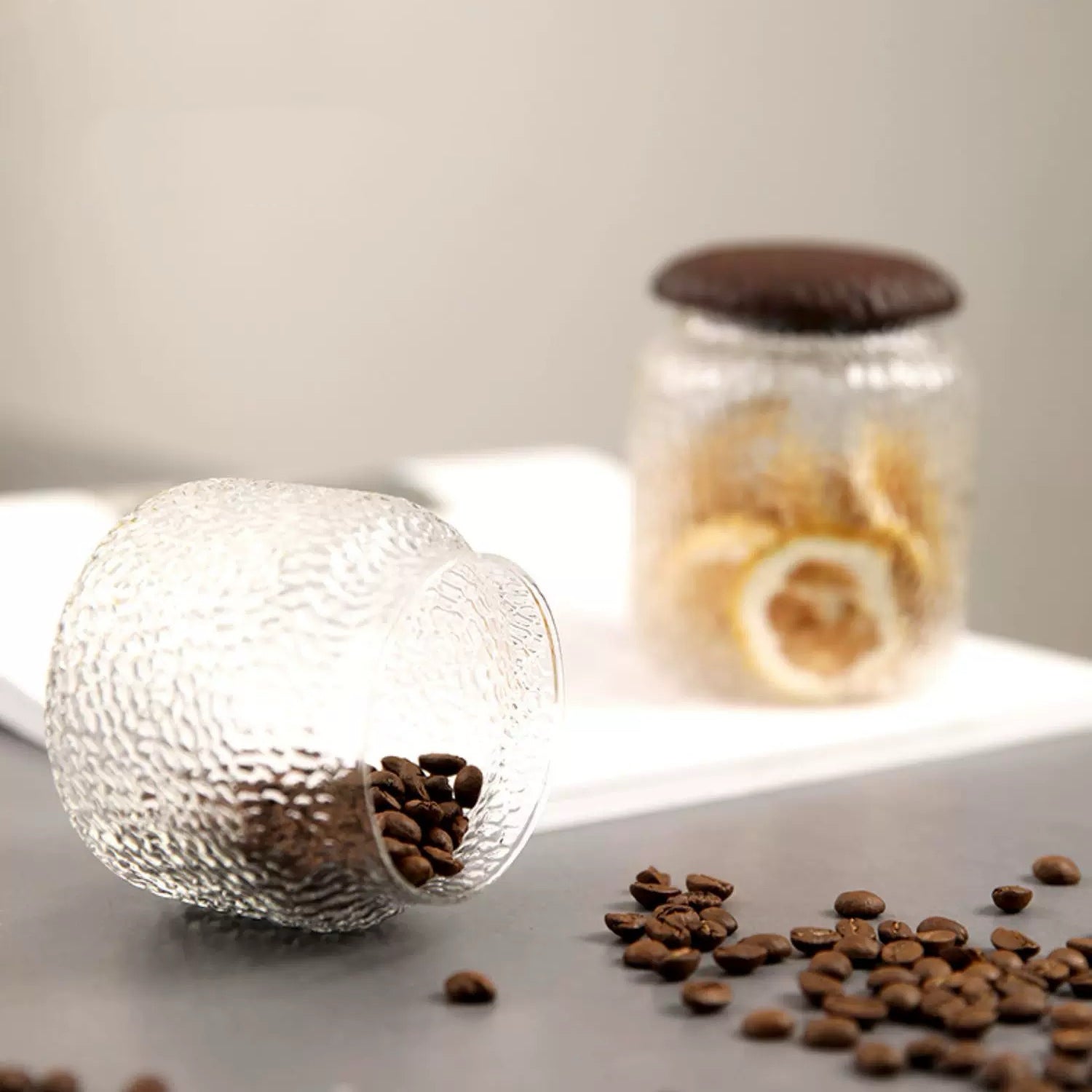 Haven Walnut Glass Coffee Containers with Hammered Seal
