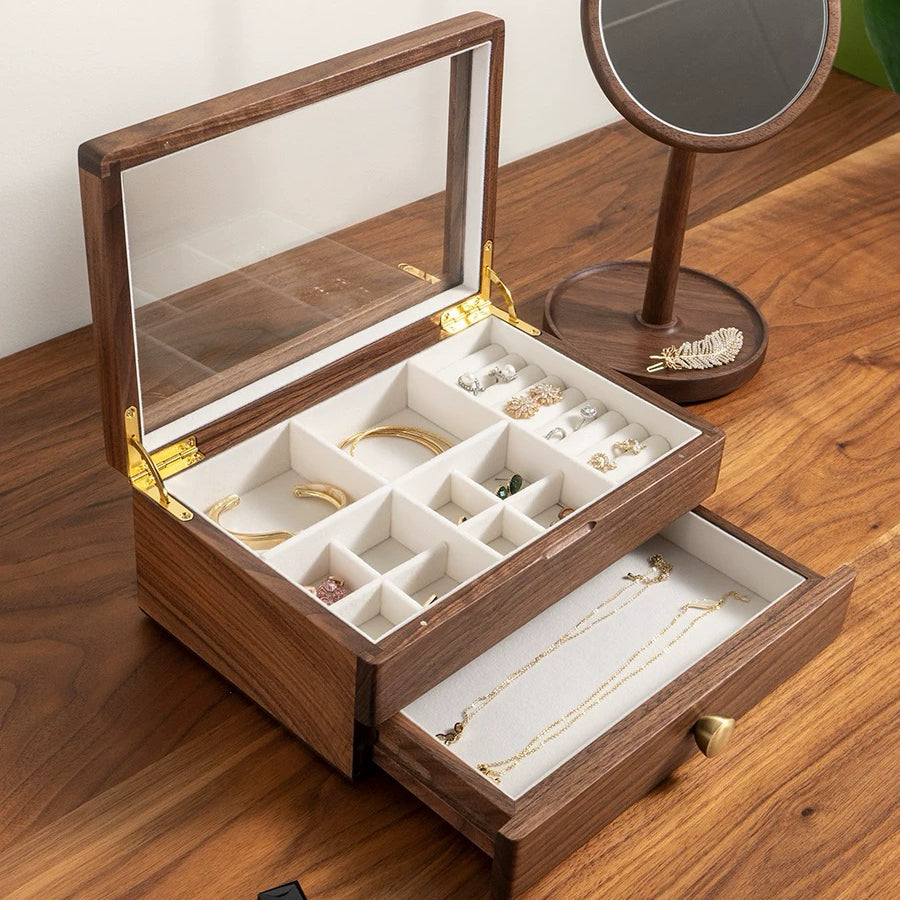 Serenna Solid Wood Two-Tier Jewelry Box