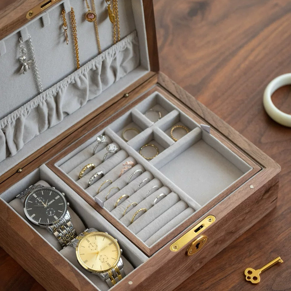 Halorin Solid Walnut Two-Tier Jewelry Box