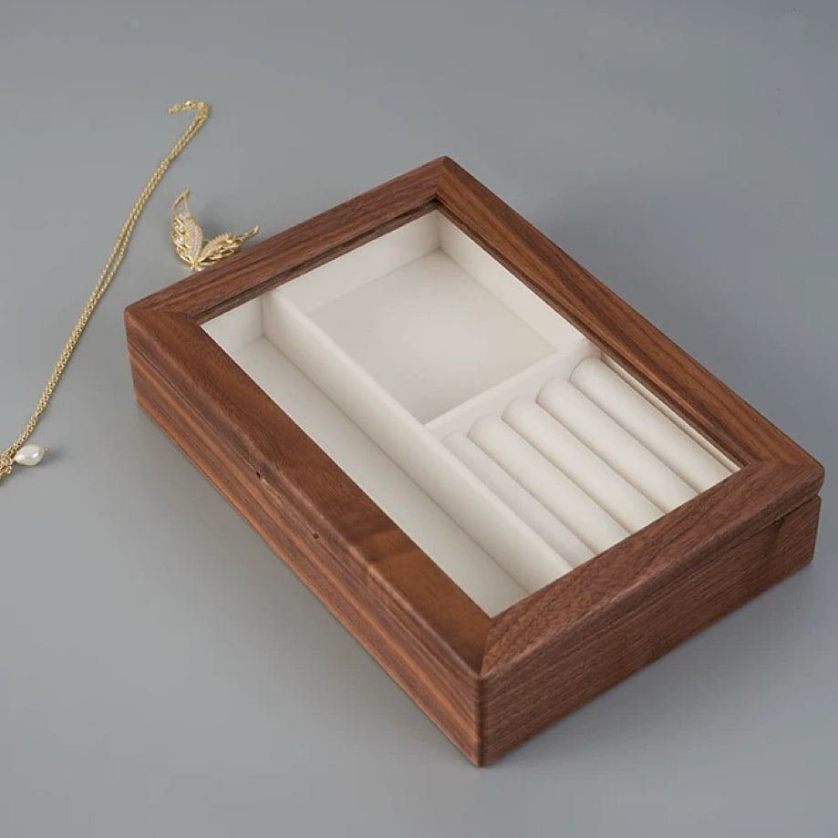 Umelle Solid Wood Jewelry Box with Glass Top