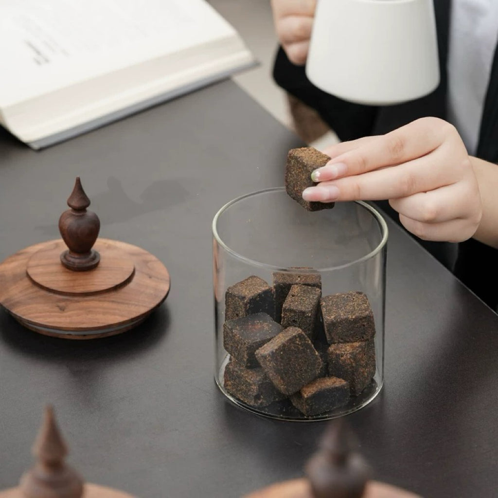 Medieval Retro Style Glass Canister with Walnut Lid