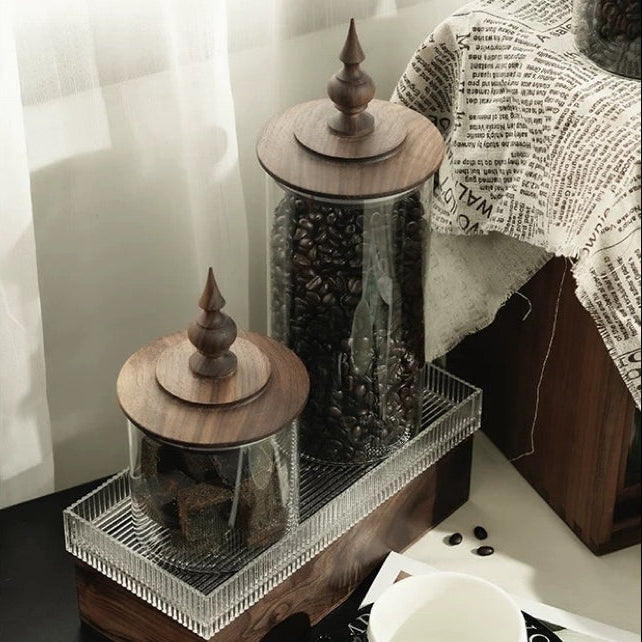 Medieval Retro Style Glass Canister with Walnut Lid