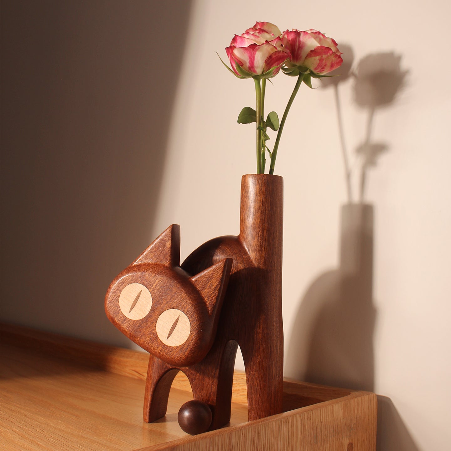 Meow Natural Wooden Flower Vase