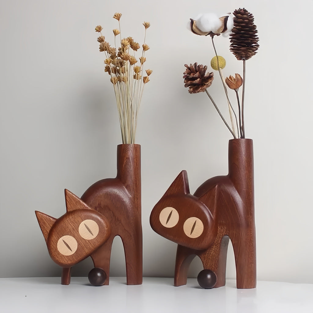 Meow Natural Wooden Flower Vase
