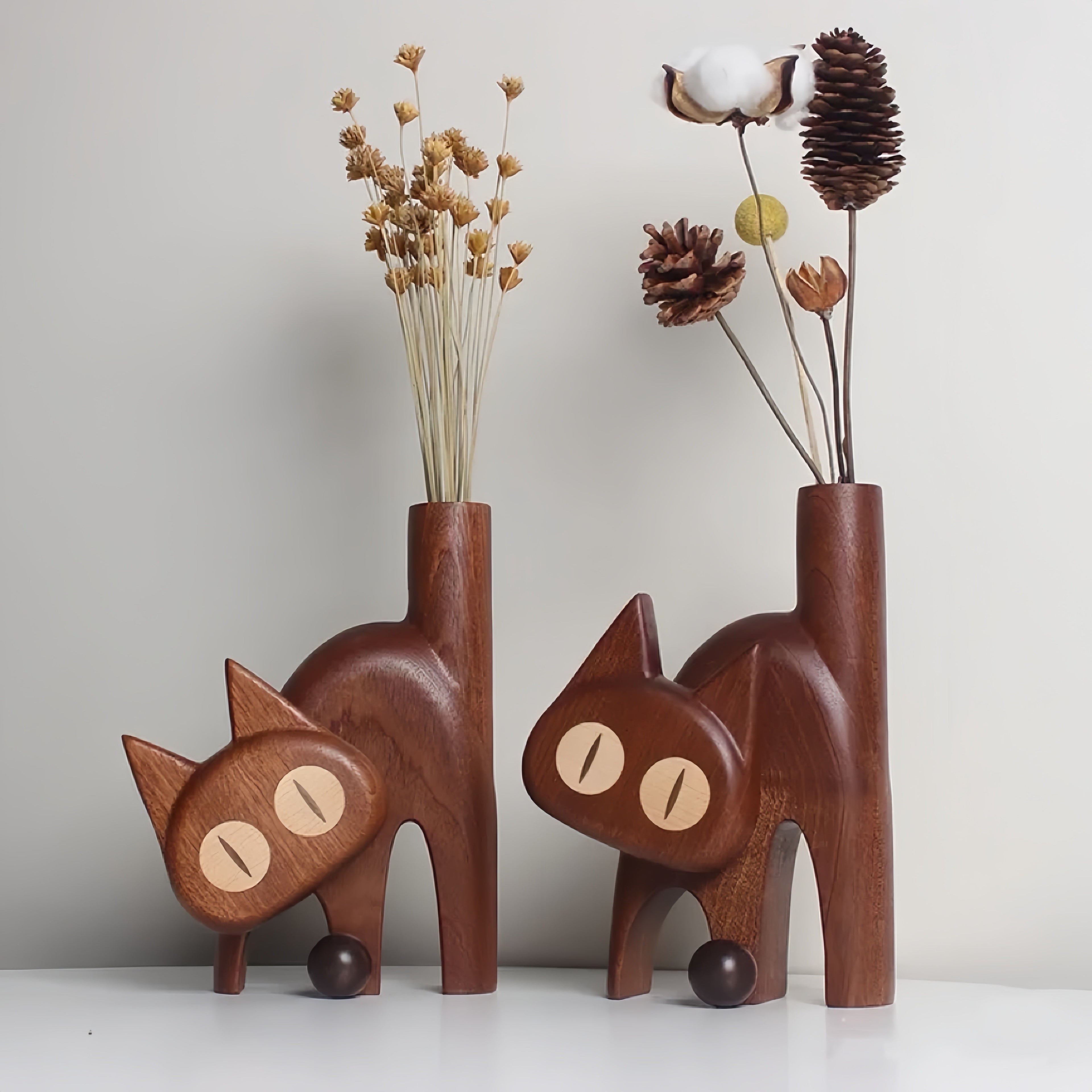 Meow Natural Wooden Flower Vase