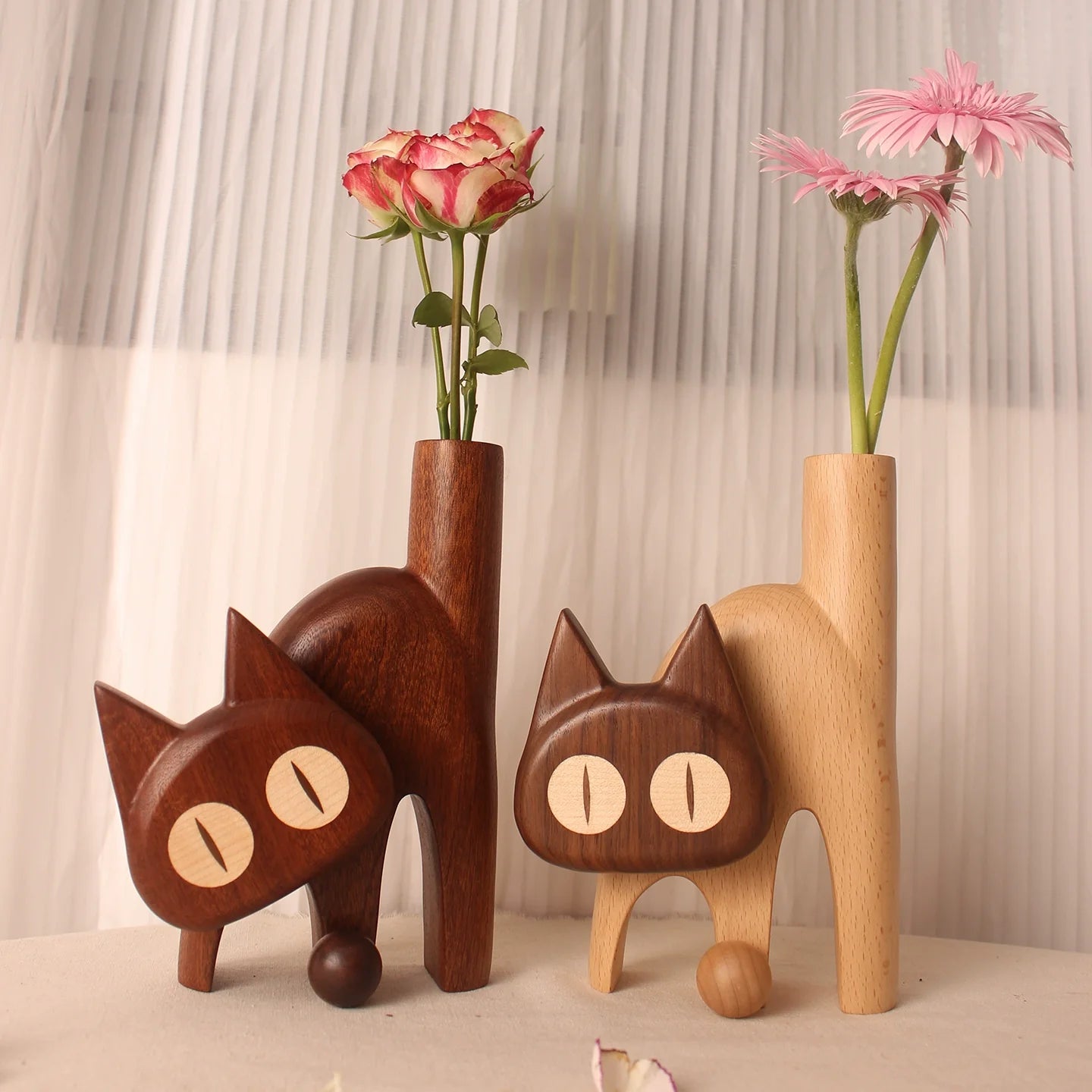 Meow Natural Wooden Flower Vase