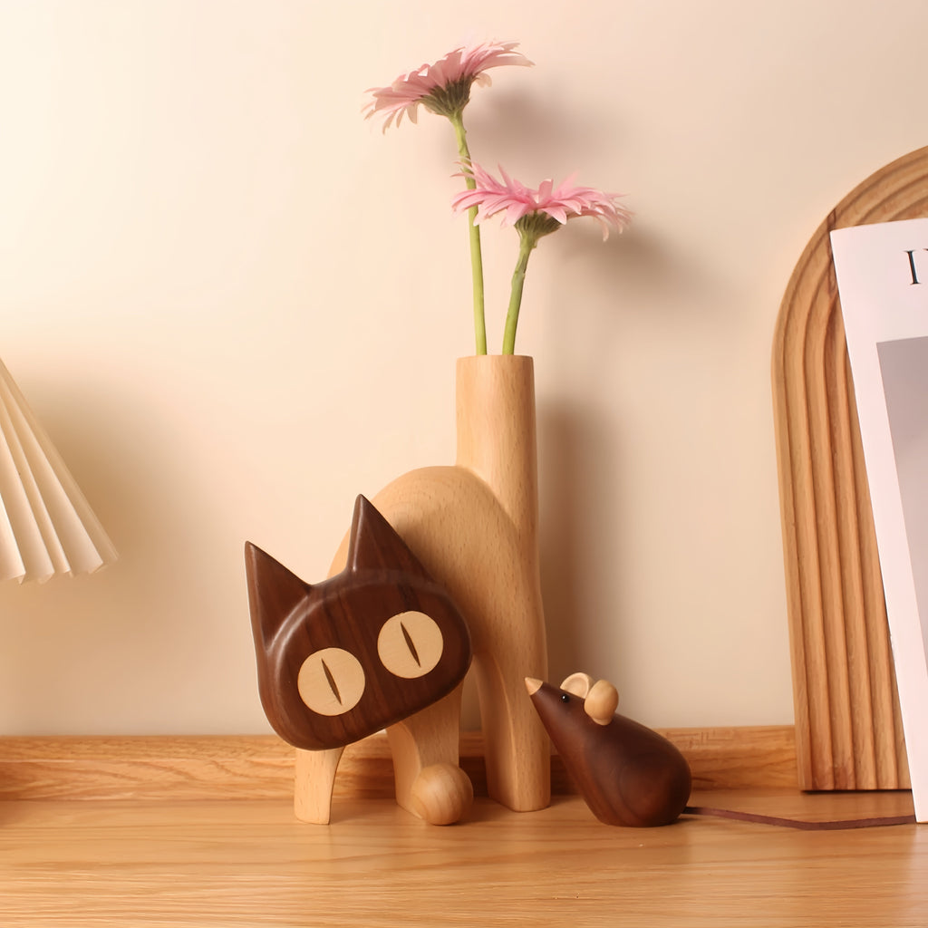 Meow Natural Wooden Flower Vase