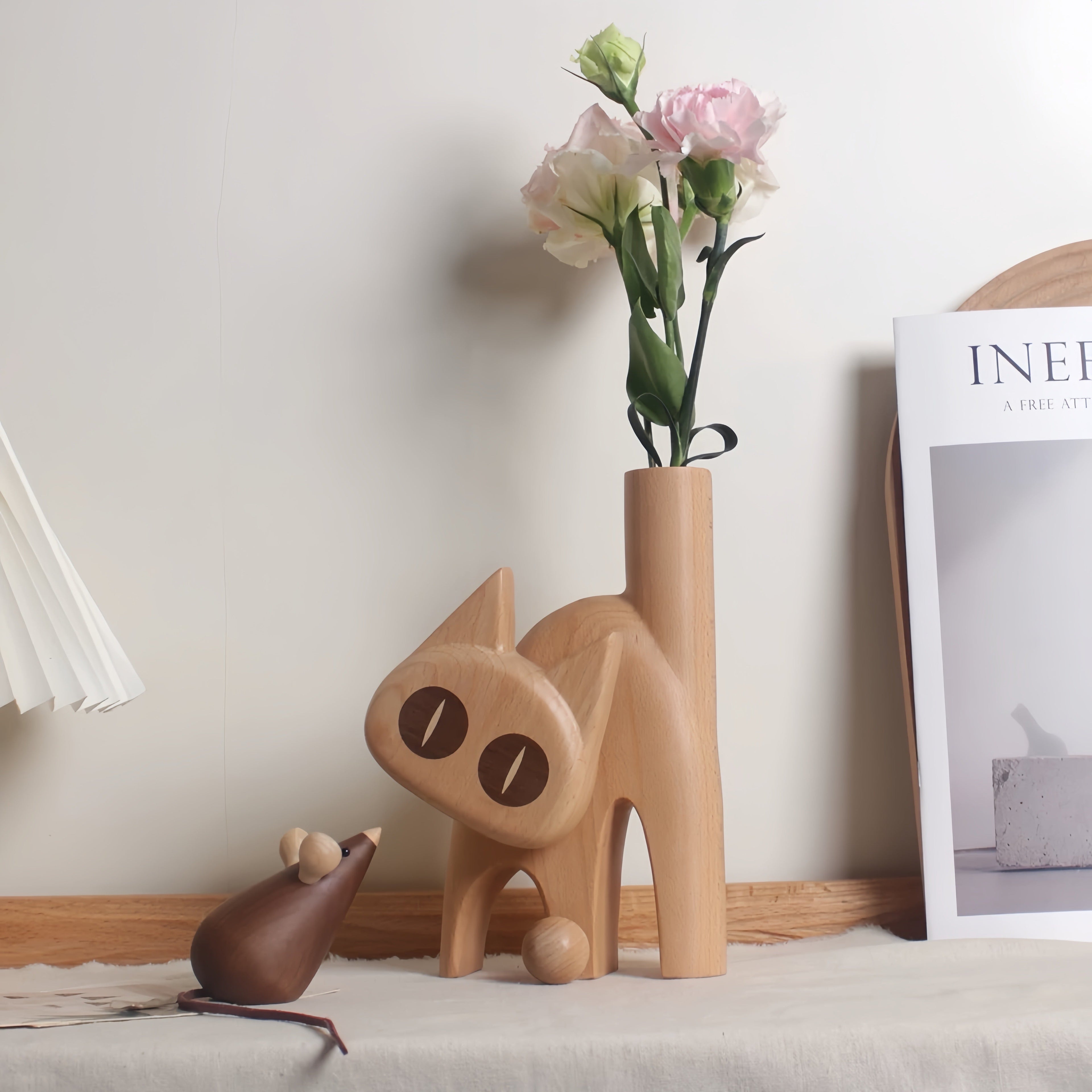 Meow Natural Wooden Flower Vase