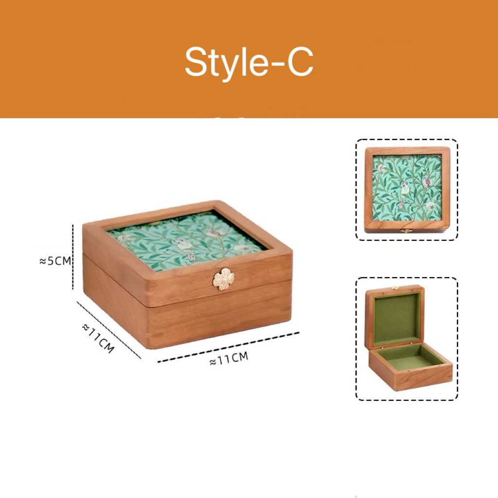 Merrin Solid Cherry Wood Jewelry Box With Creative Art Glass-Top