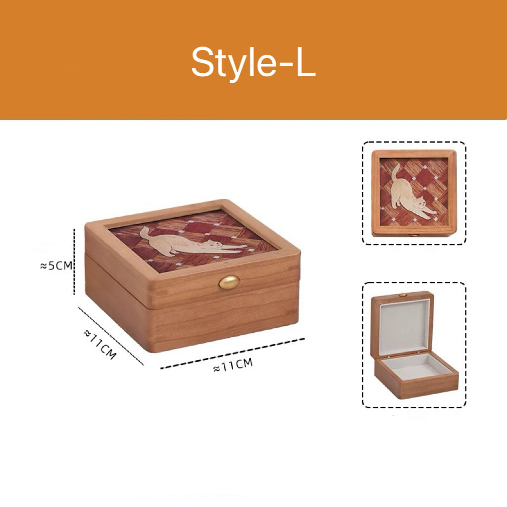 Merrin Solid Cherry Wood Jewelry Box With Creative Art Glass-Top