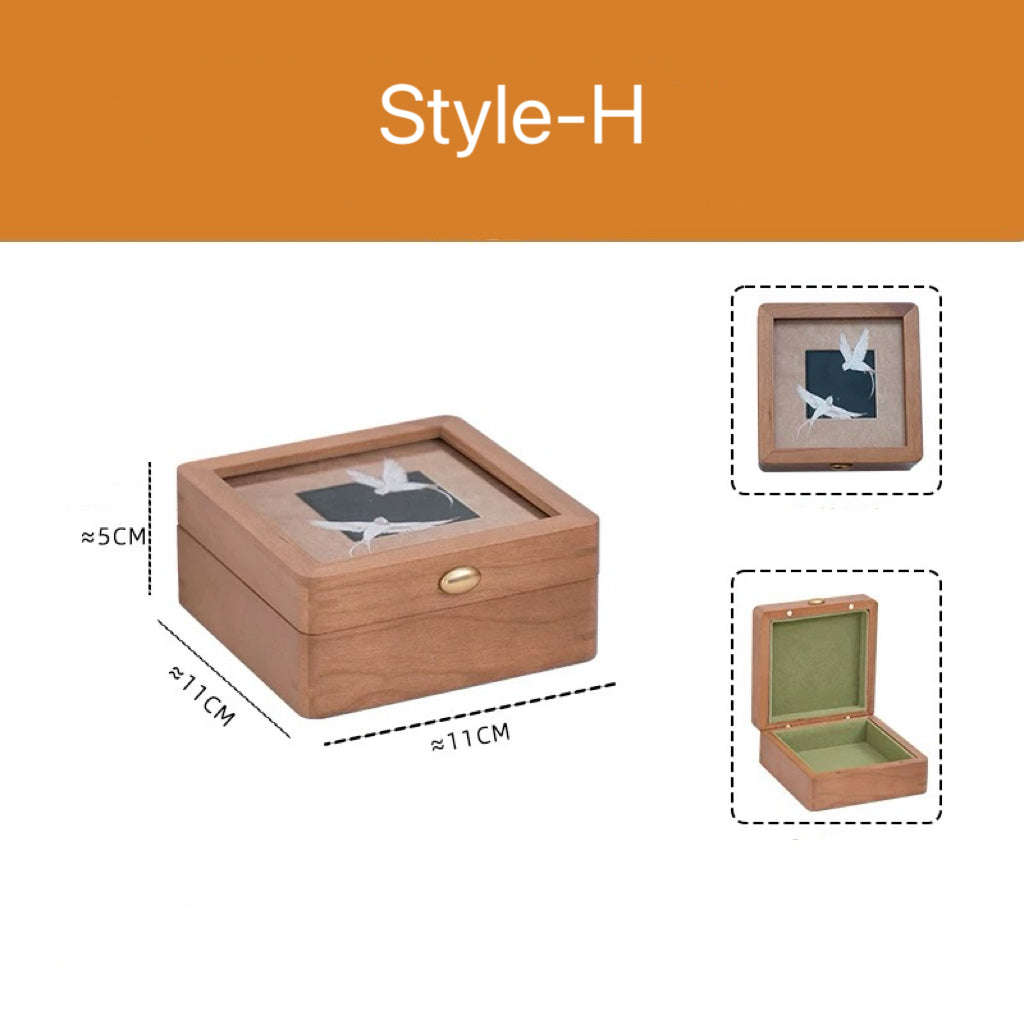Merrin Solid Cherry Wood Jewelry Box With Creative Art Glass-Top