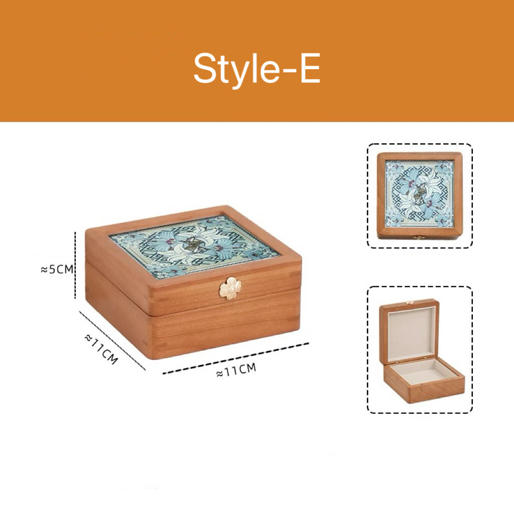 Merrin Solid Cherry Wood Jewelry Box With Creative Art Glass-Top