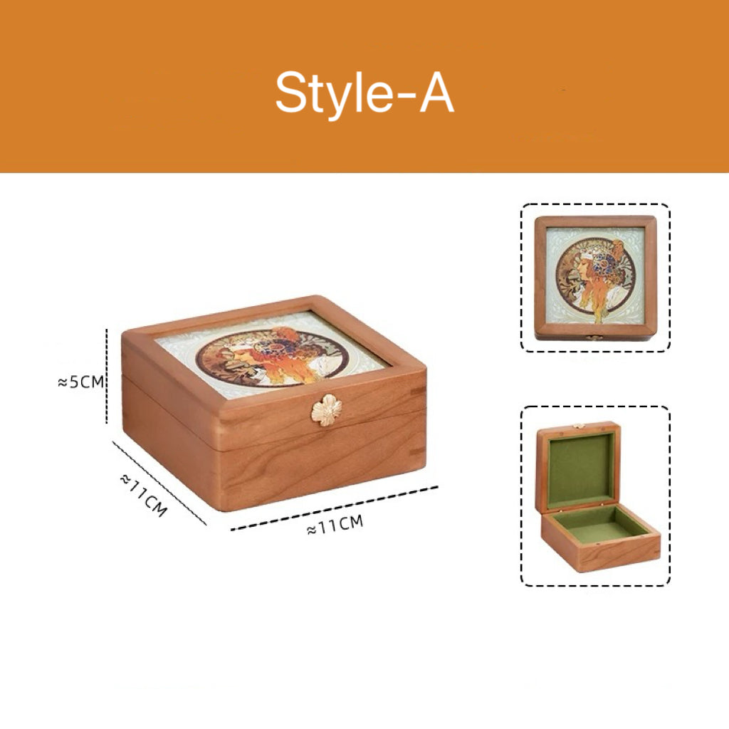 Merrin Solid Cherry Wood Jewelry Box With Creative Art Glass-Top