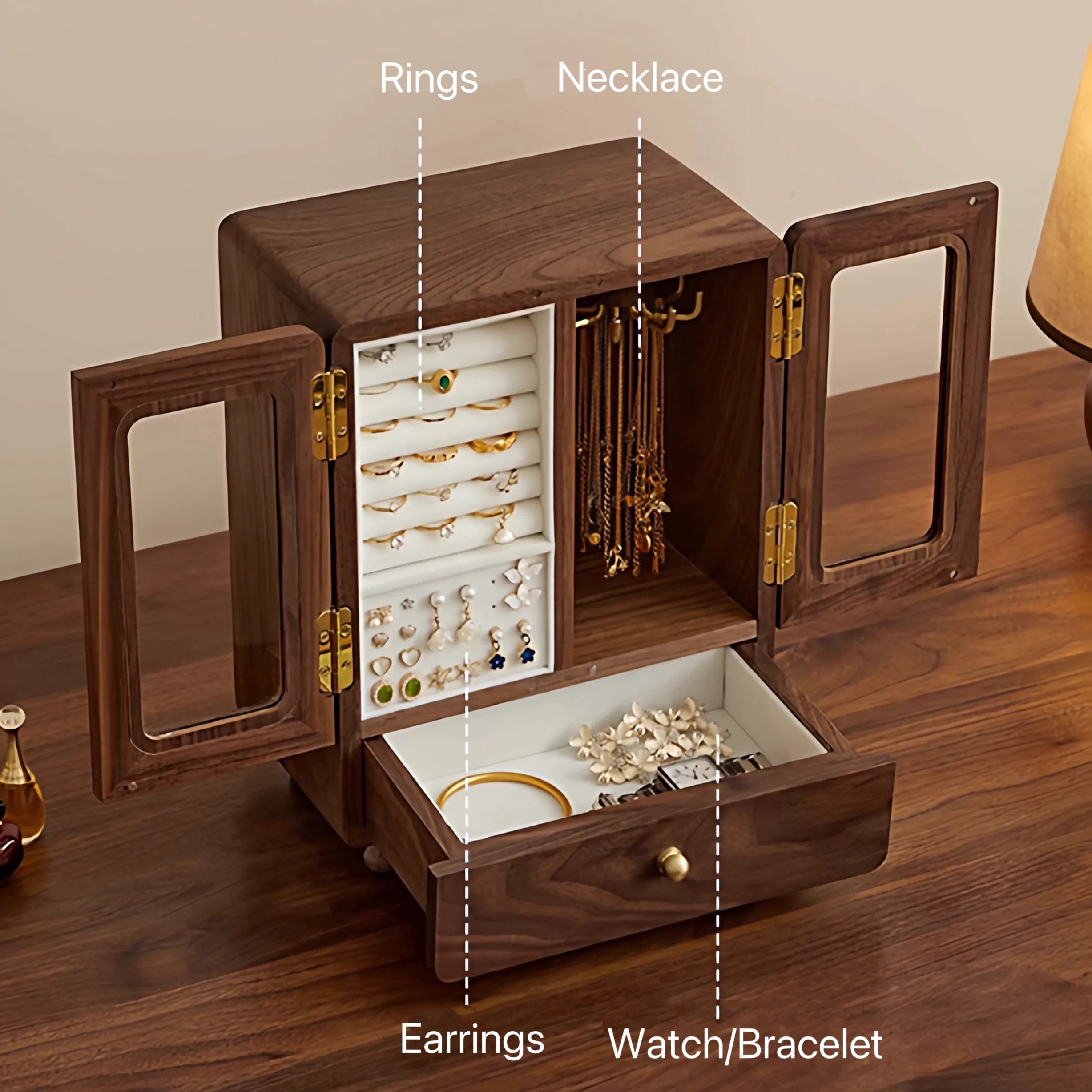 Floren Solid Wood Mini Cabinet Jewelry Box