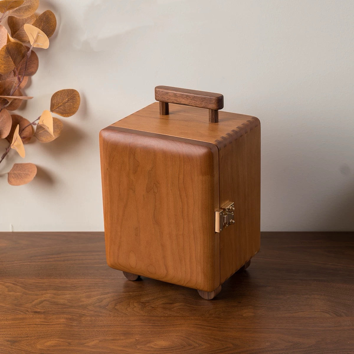 Suitcase Solid Wood Jewelry Box with 5 Drawers