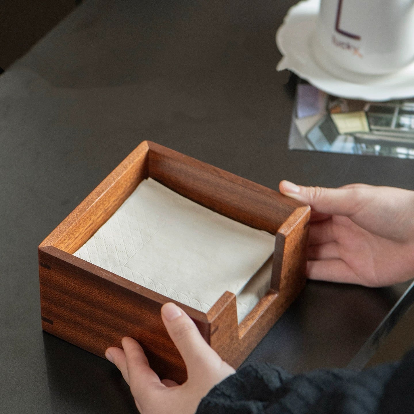 Cube Black Walnut Tissue Box
