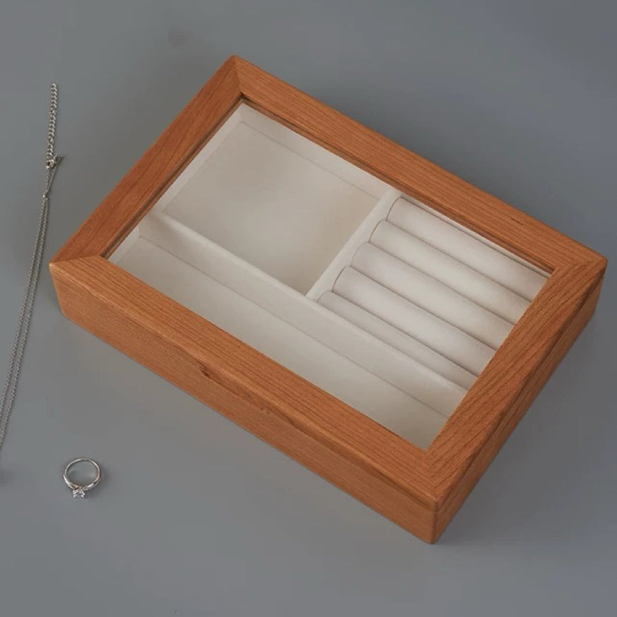 Umelle Solid Wood Jewelry Box with Glass Top