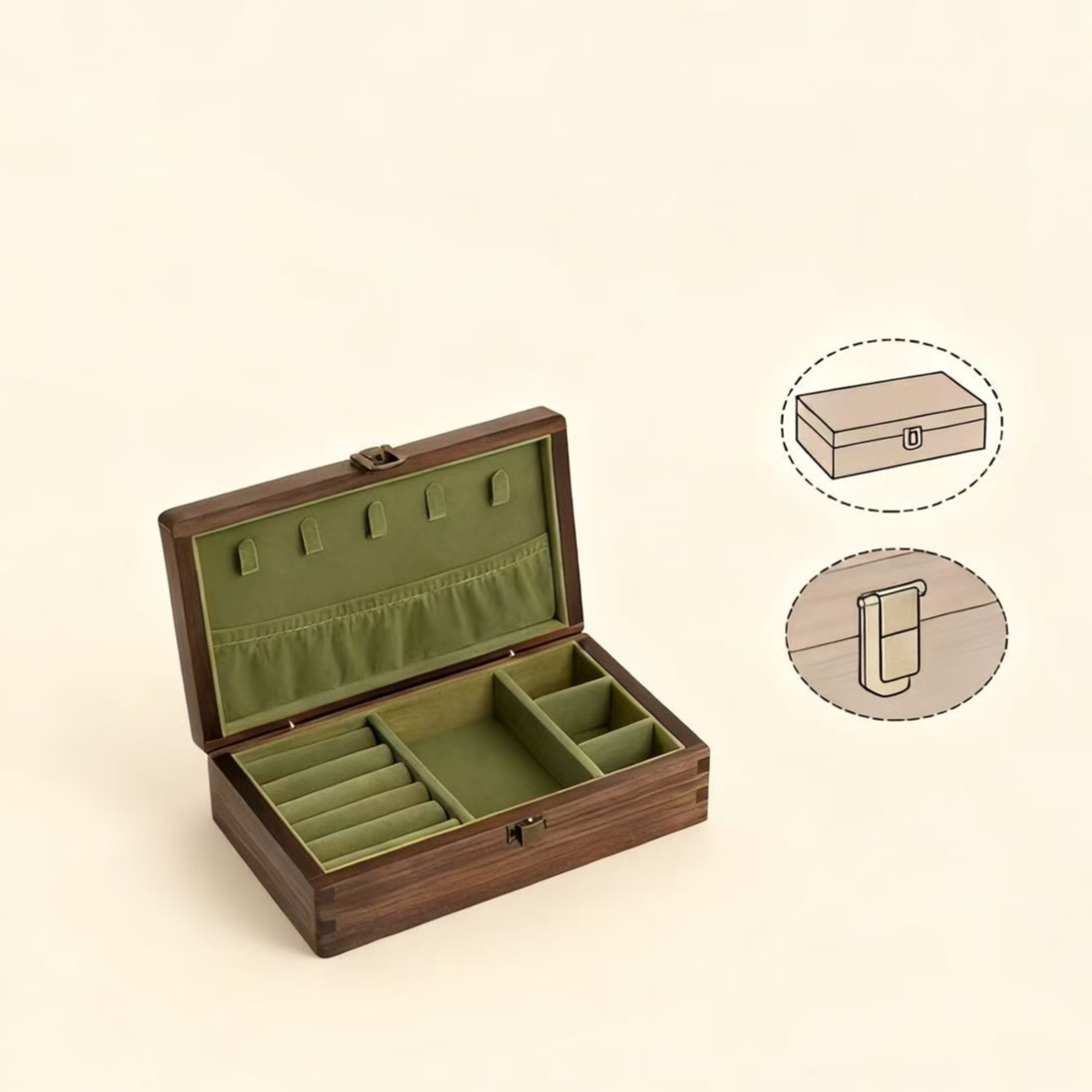 Emerald Minimalist Walnut Jewelry Box