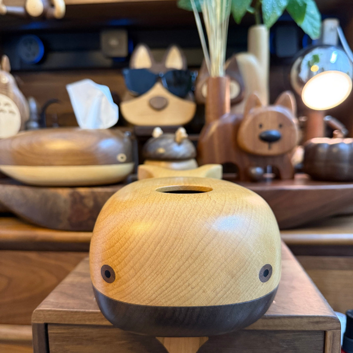 Whale Blowing Solid Wood Tissue Box