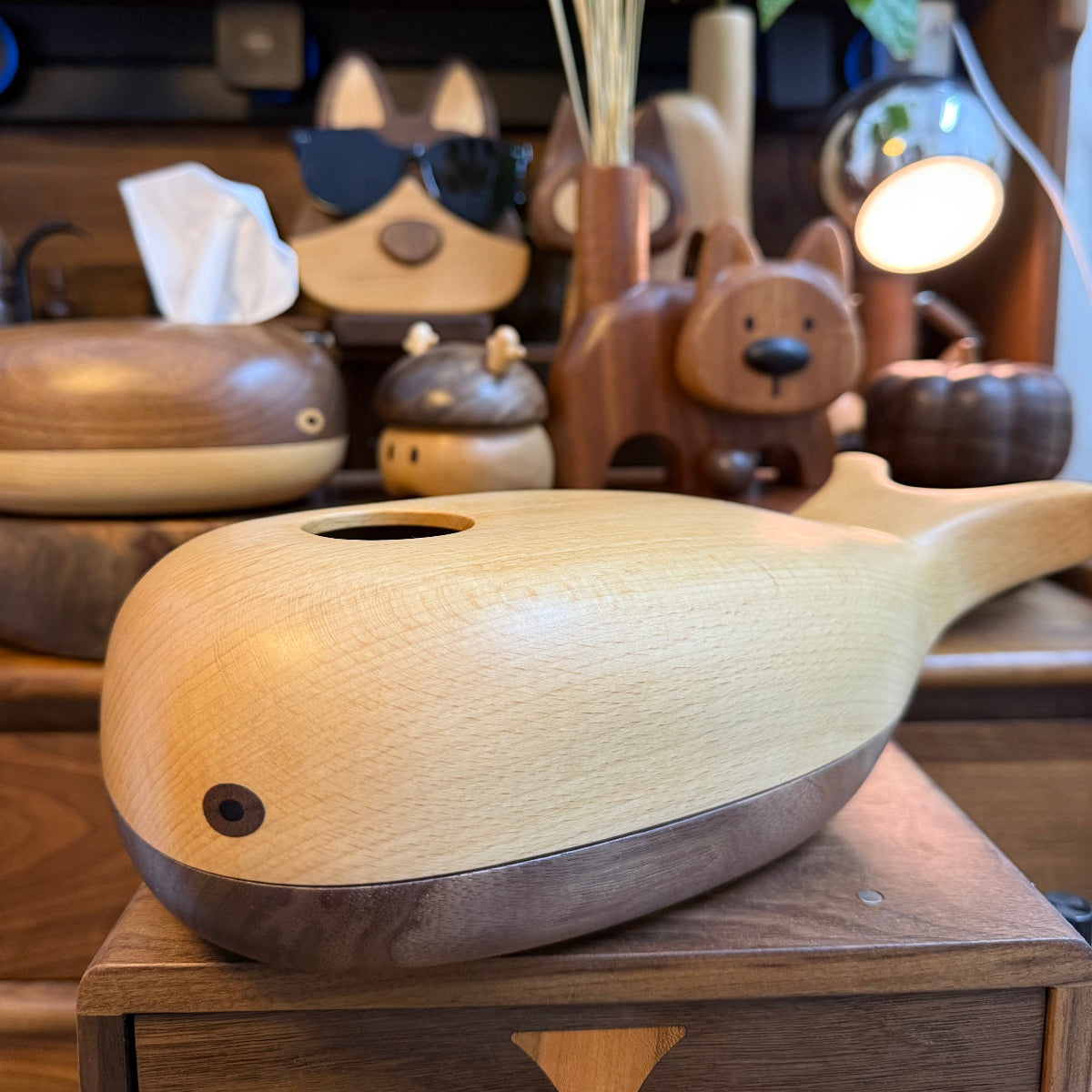 Whale Blowing Solid Wood Tissue Box