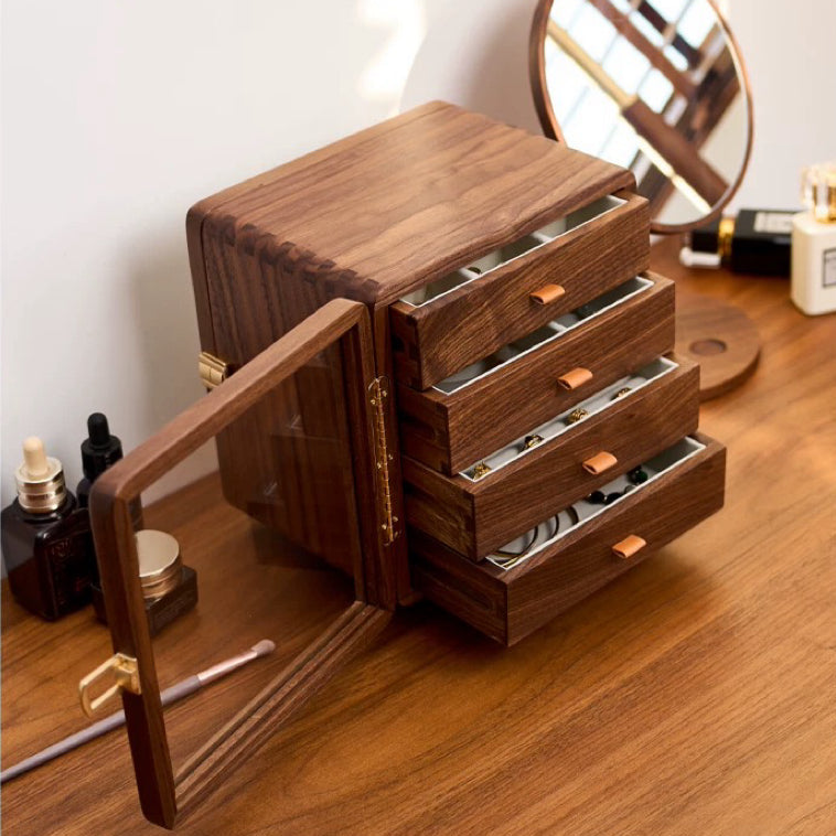 Glintia Black Walnut 360° Rotating Dual-Sided Jewelry Box