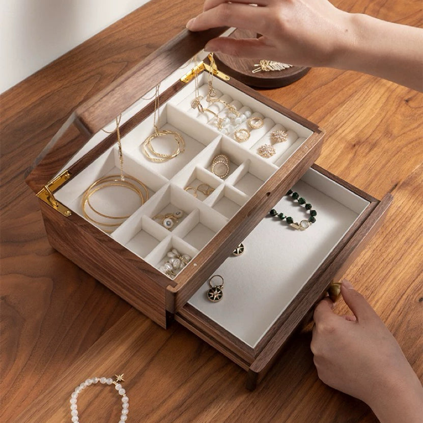 Serenna Solid Wood Two-Tier Jewelry Box