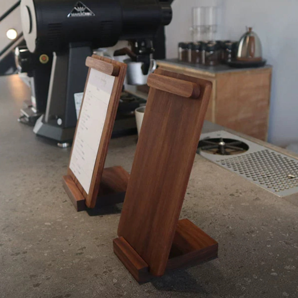 Woodlist Walnut Tabletop Menu Stand