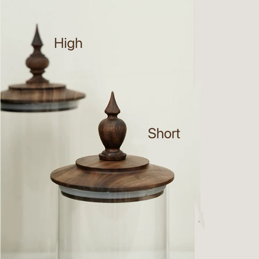 Medieval Retro Style Glass Canister with Walnut Lid