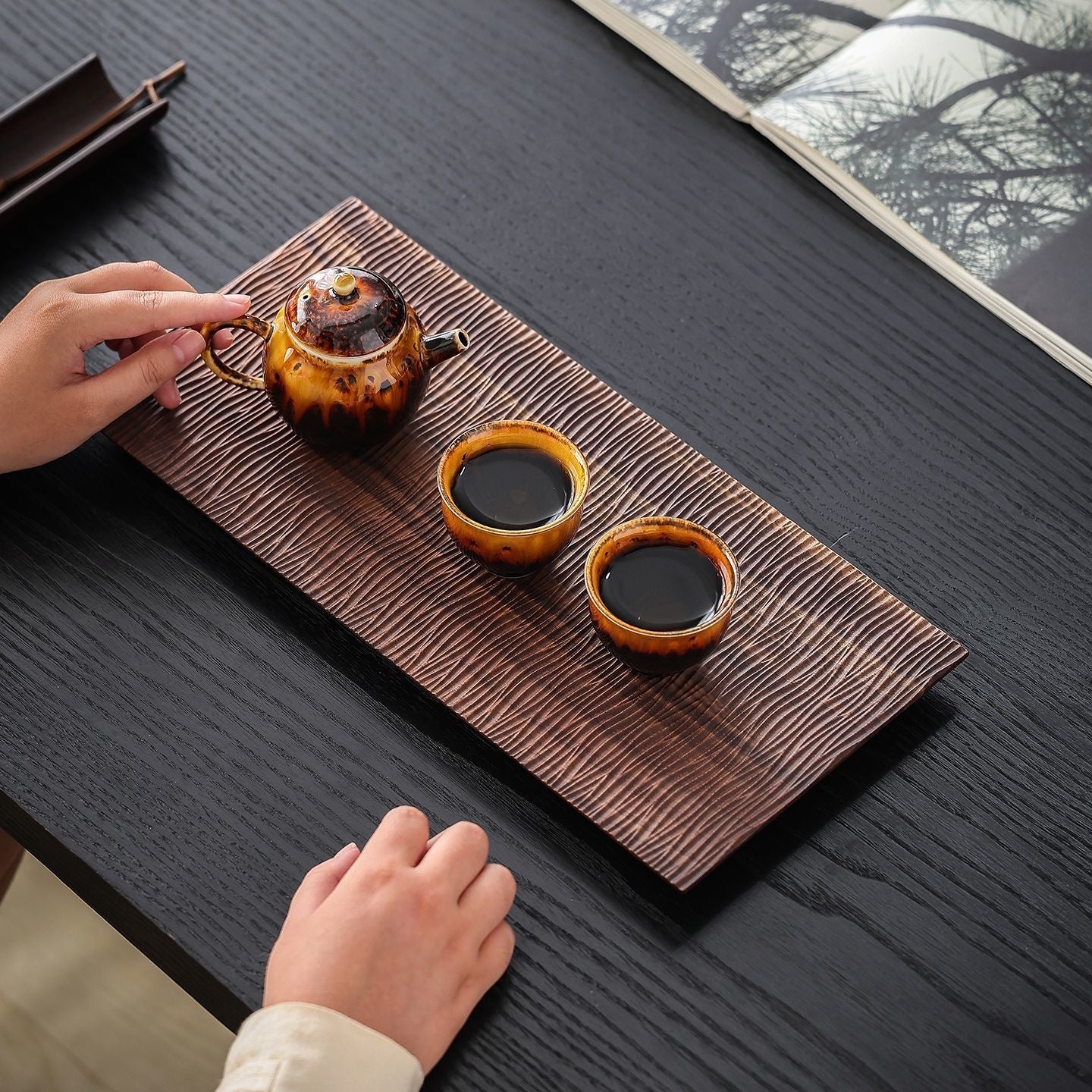 Rishi Textured Walnut Tea Tray