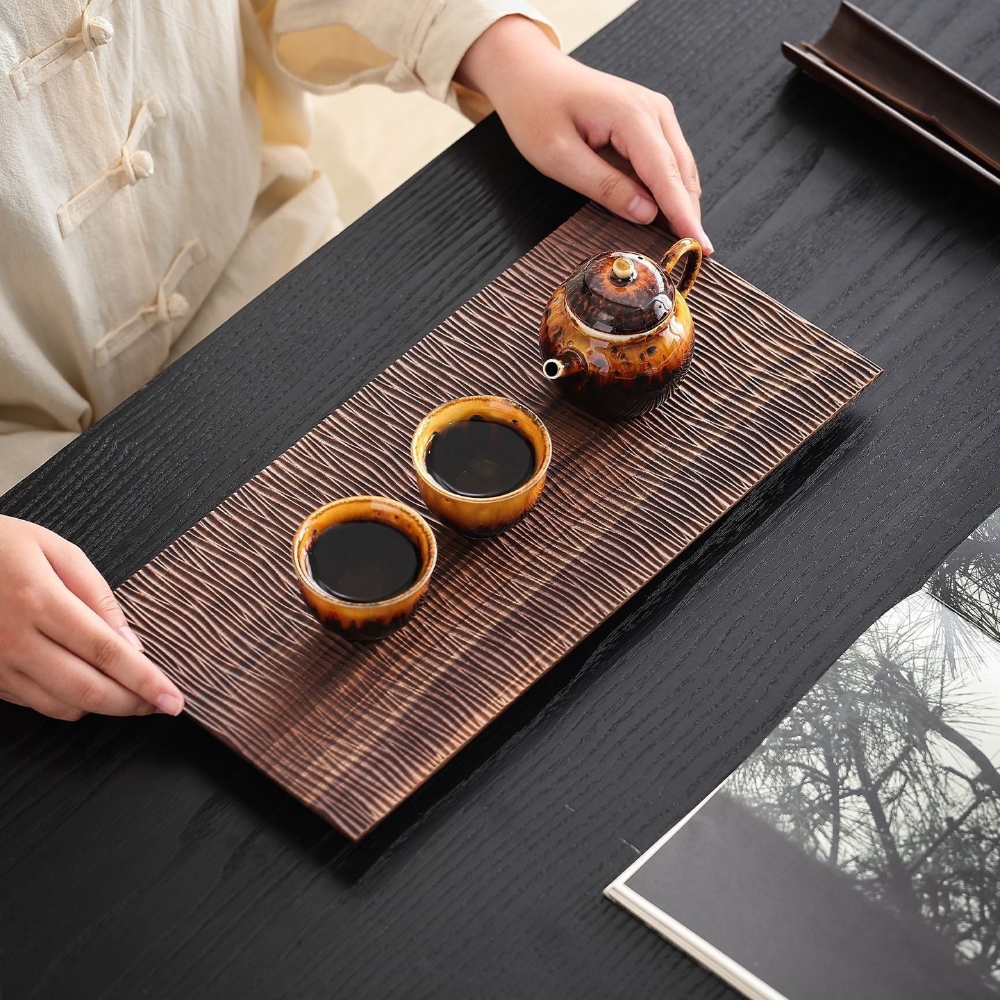 Rishi Textured Walnut Tea Tray