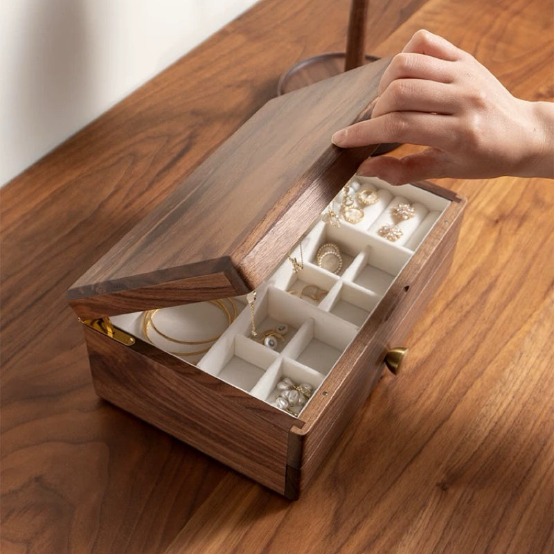 Serenna Solid Wood Two-Tier Jewelry Box