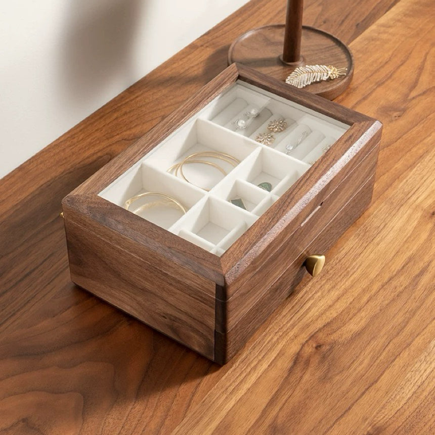 Serenna Solid Wood Two-Tier Jewelry Box