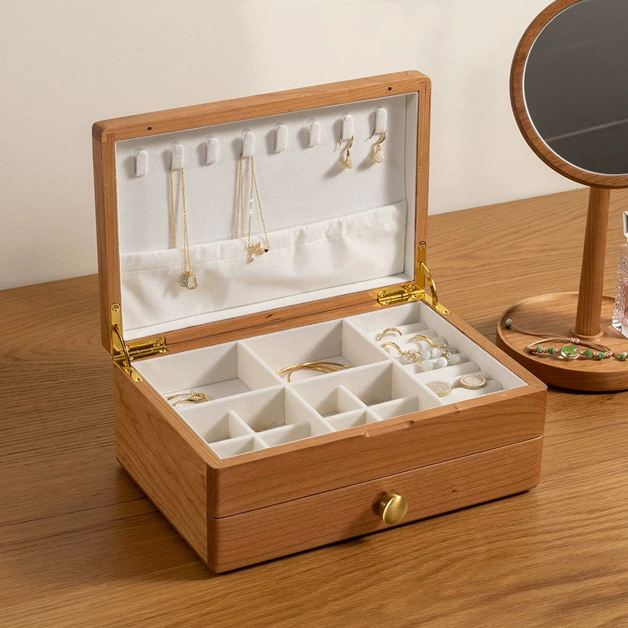 Serenna Solid Wood Two-Tier Jewelry Box