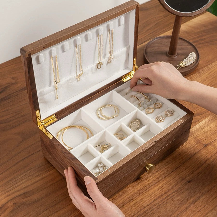 Serenna Solid Wood Two-Tier Jewelry Box
