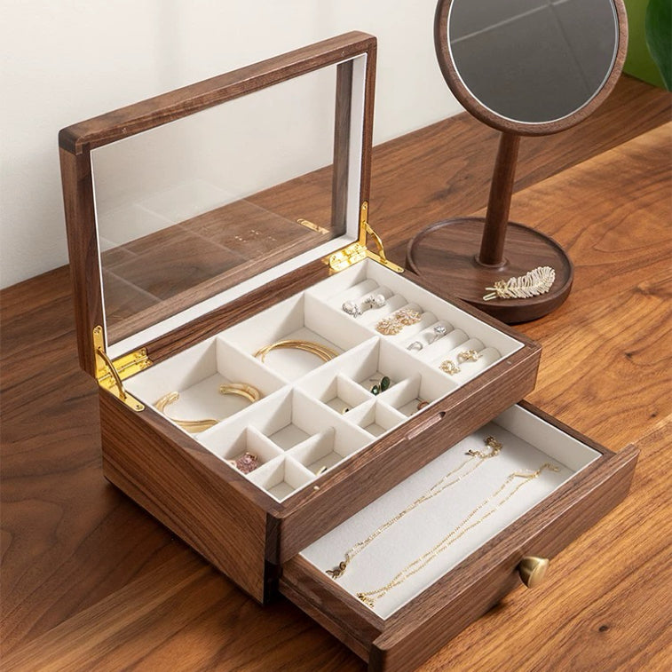 Serenna Solid Wood Two-Tier Jewelry Box