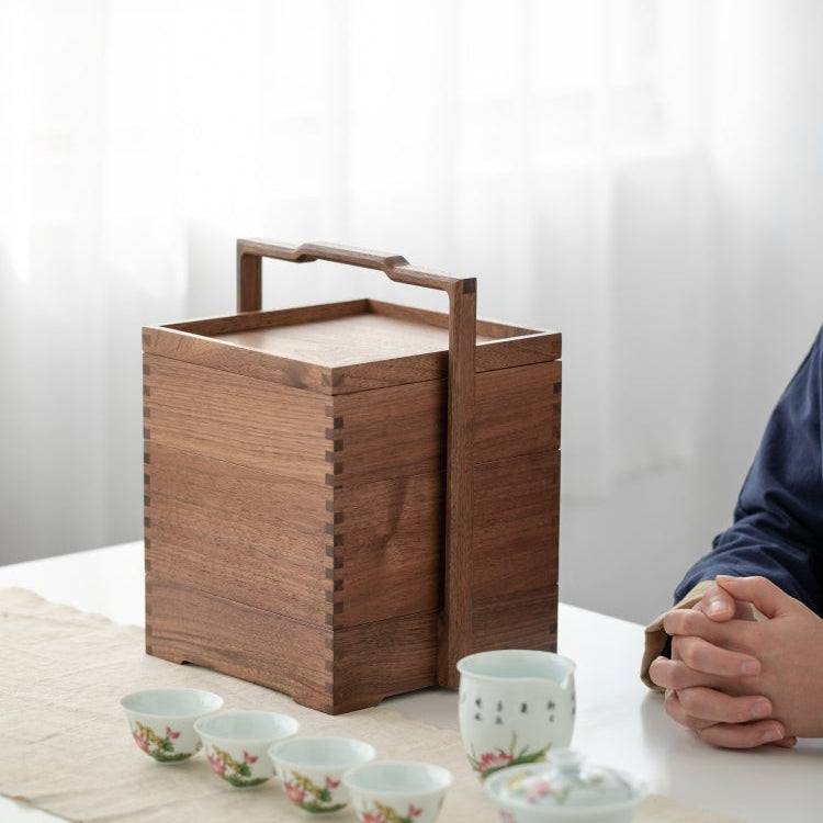 Modu Black Walnut Multi-layer Tea Set Storage Box with Handle